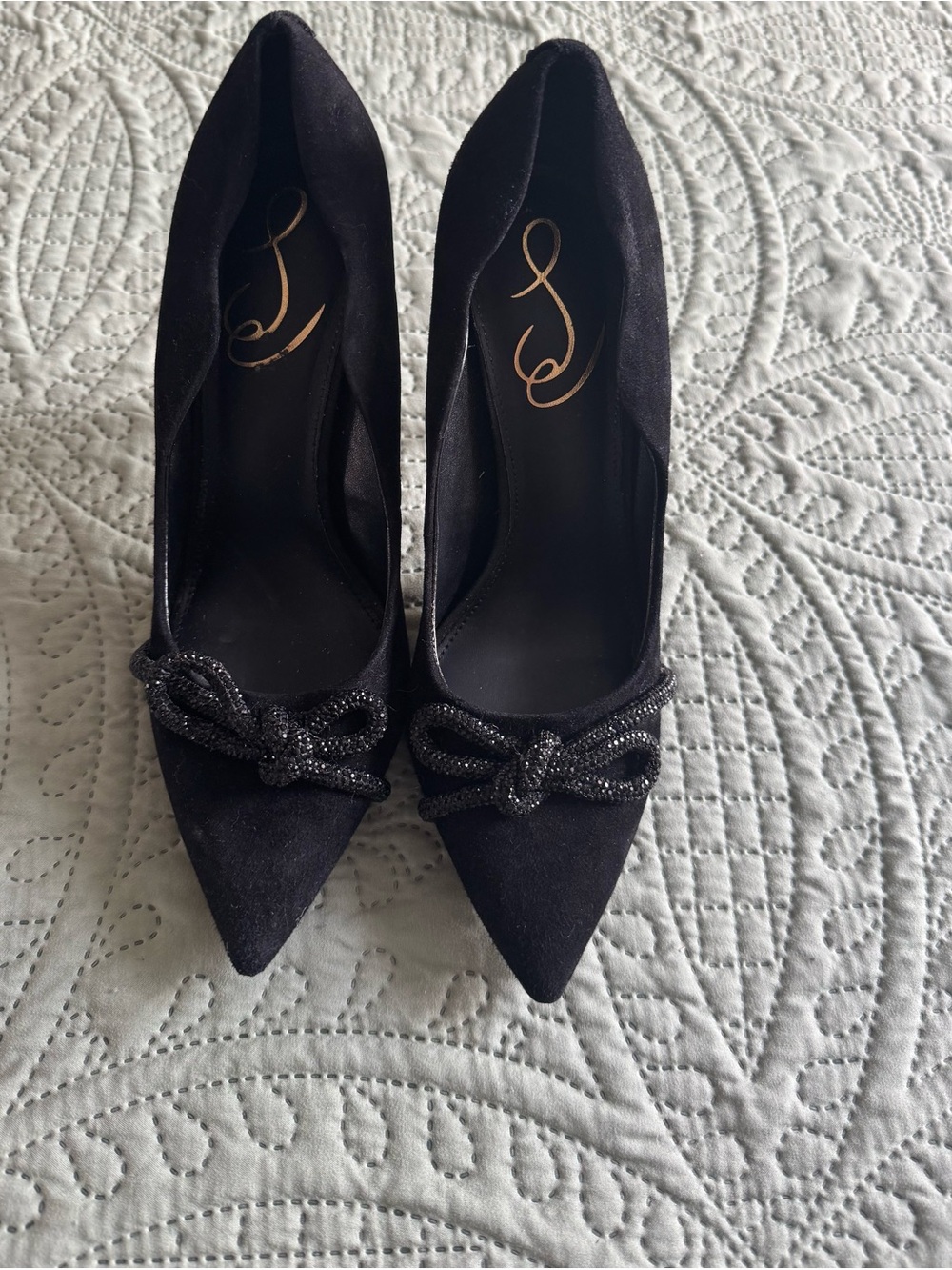 Jessica Simpson Black Pointed Toe Bow-Accent Pumps
